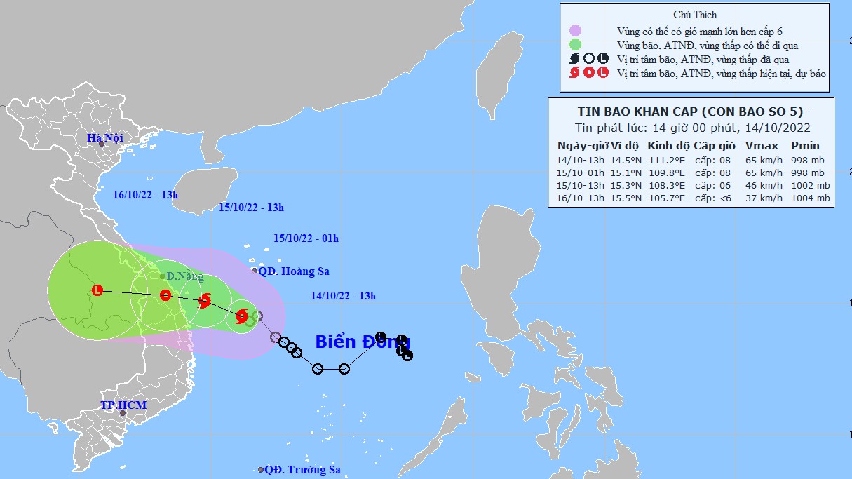 Áp thấp nhiệt đới mạnh thành bão số 5, tâm bão gió giật cấp 10; ven biển từ Thừa Thiên-Huế đến Bình Định đề phòng nước dâng cao