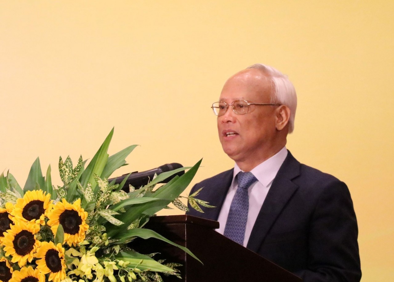 Ông Uông Chu Lưu, nguyên Ủy viên Trung ương Đảng, nguyên Phó Chủ tịch Quốc hội, Chủ tịch Uỷ ban Hoà bình Việt Nam phát biểu tại buổi chia sẻ thông tin về hòa bình. (Nguồn: TTXVN)