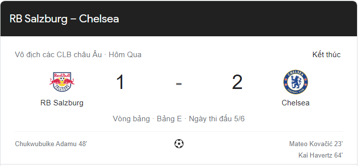 Link xem trực tiếp Chelsea vs Salzburg (23h45 ngày 25/10) vòng bảng Cúp C1 châu Âu