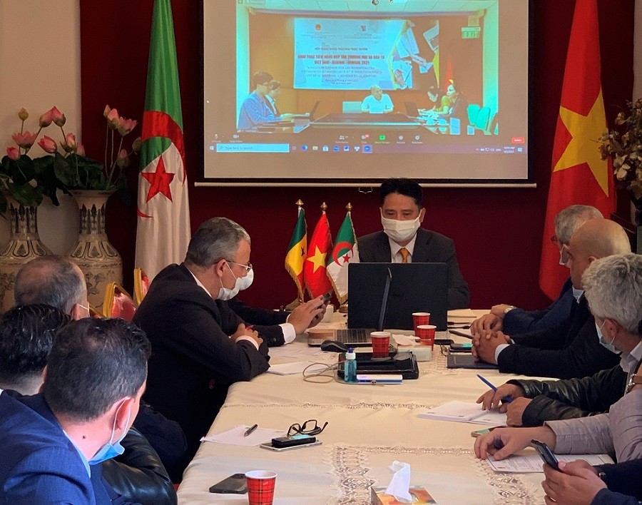 Hội nghị trực tuyến xúc tiến thương mại Việt Nam - Algeria năm 2022. (Nguồn: Đại sứ quán Việt Nam tại Algeria 