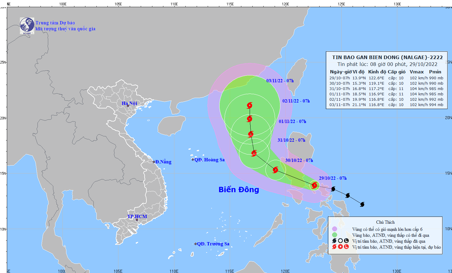 Dự báo thời tiết 10 ngày tới (29/10-7/11): Tin bão NALGAE gần Biển Đông, (Nguồn: nchmf.gov.vn)