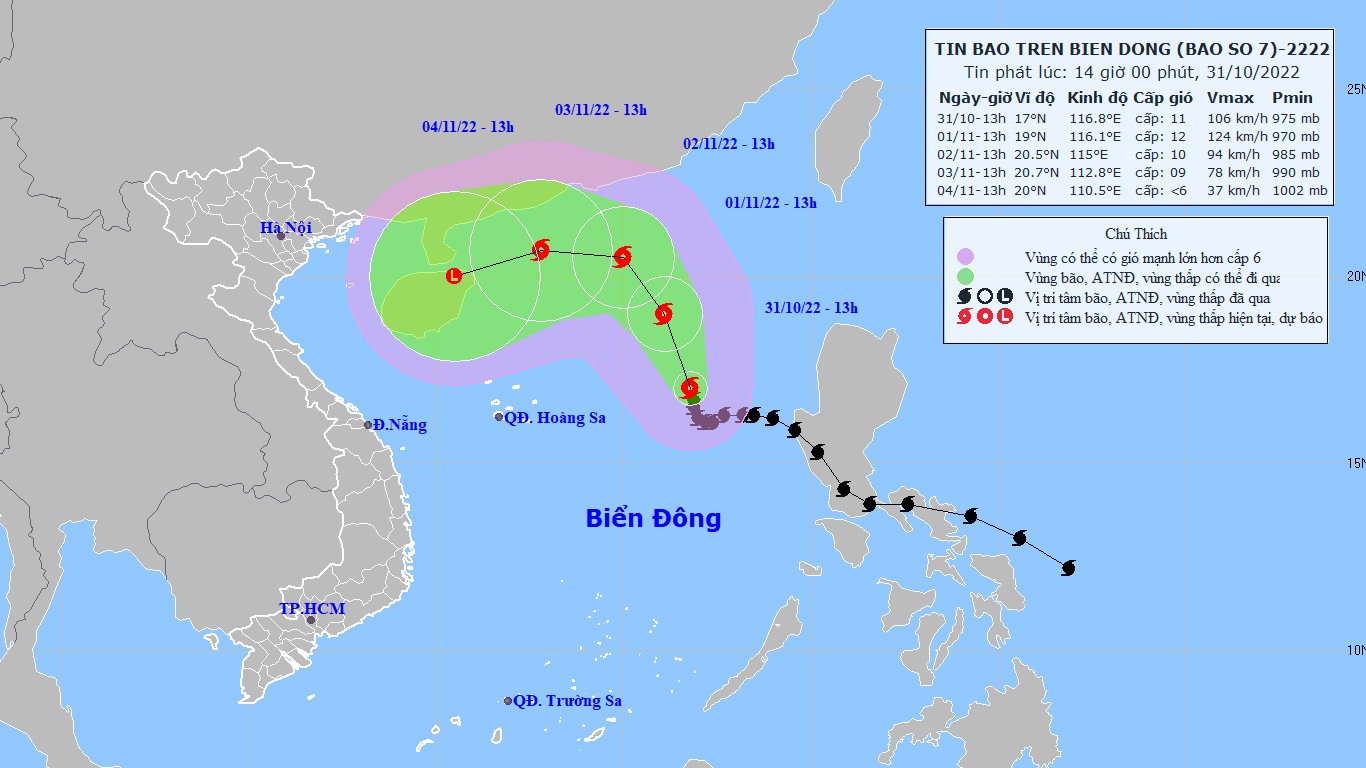 Dự báo diễn biến bão số 7: Phía Đông của Bắc Biển Đông biển động dữ dội; vùng gần tâm bão gió giật cấp 14