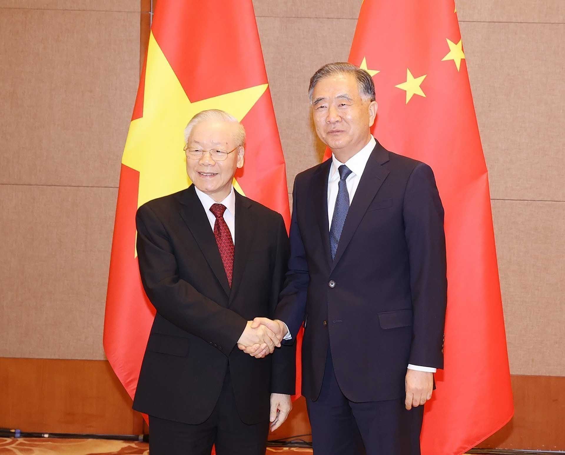 Tổng Bí thư Nguyễn Phú Trọng hội kiến Chủ tịch Chính hiệp toàn quốc Trung Quốc Uông Dương. (Nguồn: TTXVN)