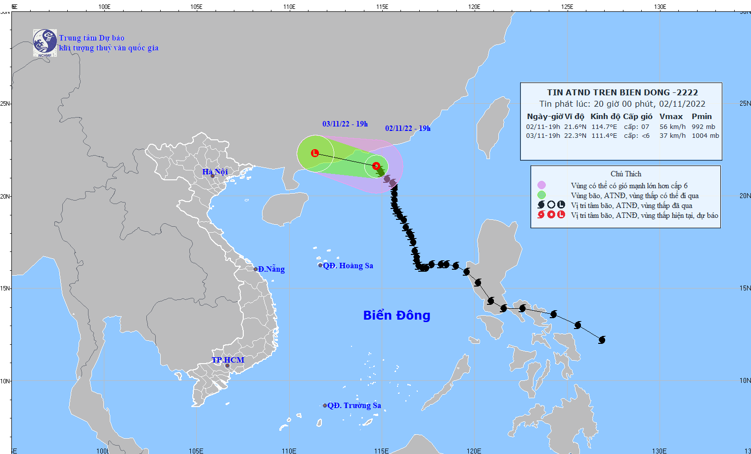 Bão số 7 suy yếu thành áp thấp nhiệt đới. (Nguồn: nchmf.gov.vn)