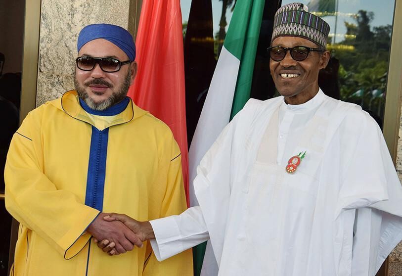 Tổng thống Nigeria Muhammadu Buhari (phải) và Quốc vương Morocco Mohammed VI. (Nguồn: AFP)