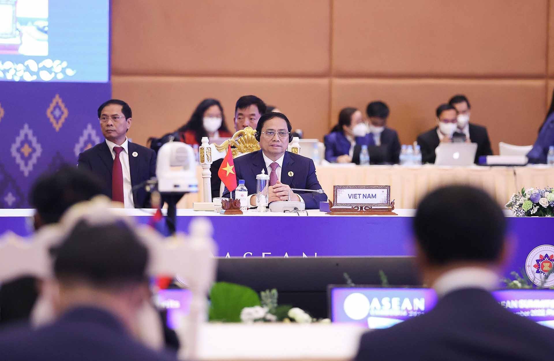 Thủ tướng Phạm Minh Chính tại Phiên họp hẹp Hội nghị cấp cao ASEAN lần thứ 41. (Nguồn: VGP)