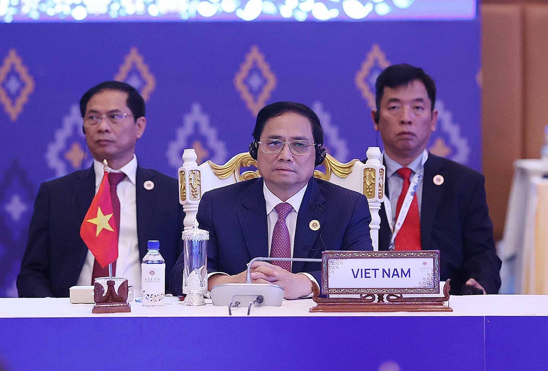 Thủ tướng Phạm Minh Chính tại Phiên họp hẹp Hội nghị cấp cao ASEAN lần thứ 41. (Nguồn: TTXVN)