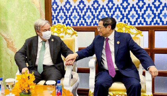 Thủ tướng Chính phủ Phạm Minh Chính gặp với Tổng Thư ký LHQ Antonio Guterres - Ảnh: VGP