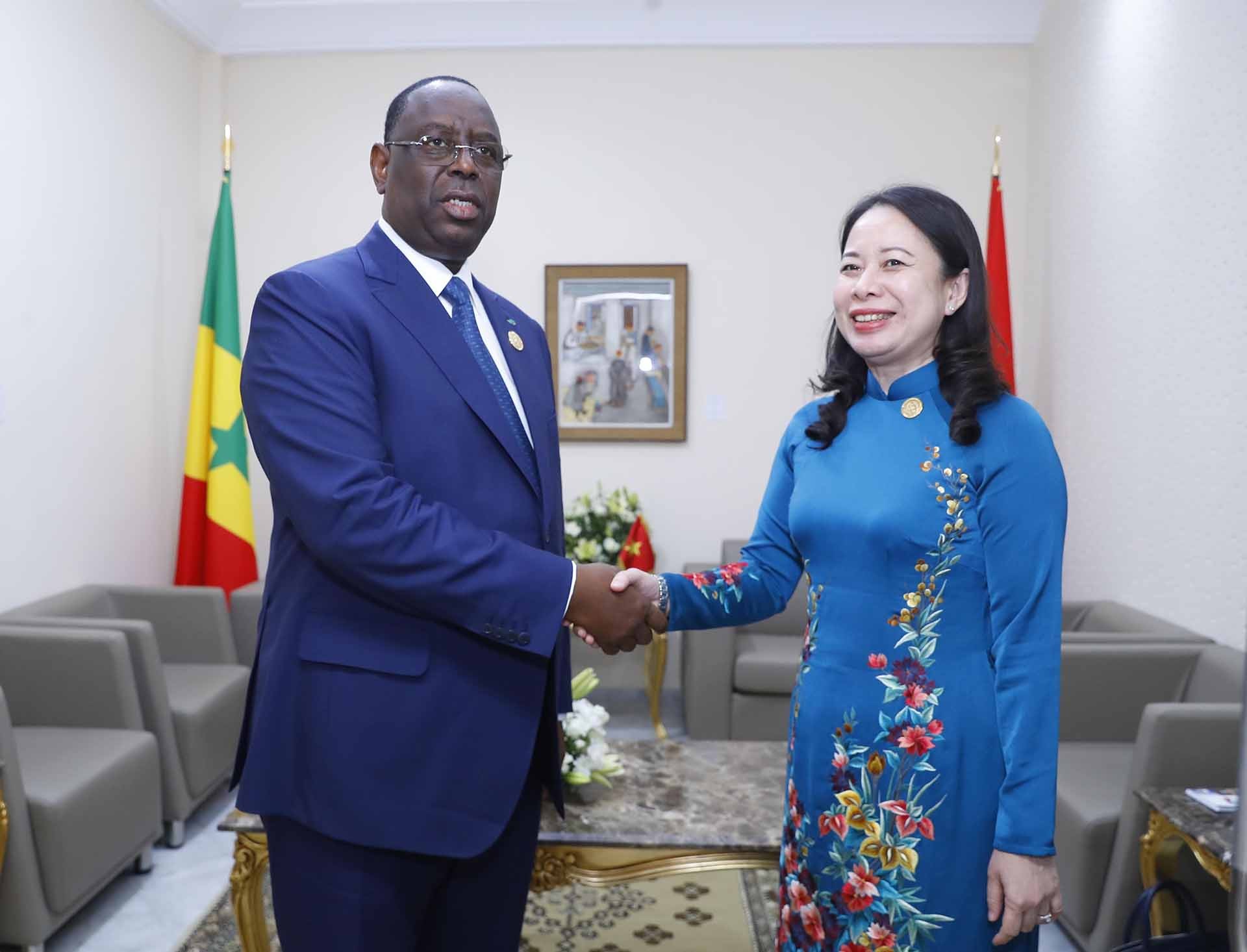 Phó Chủ tịch nước Võ Thị Ánh Xuân gặp Tổng thống Senegal Macky Sall. (Nguồn: TTXVN)