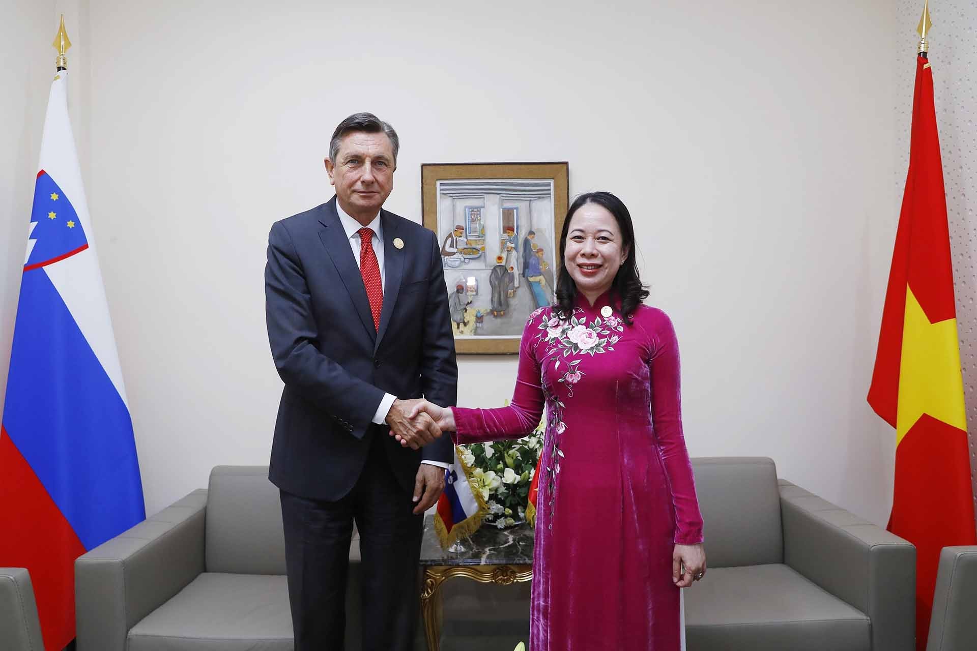 Phó Chủ tịch nước Võ Thị Ánh Xuân gặp Tổng thống Cộng hòa Slovenia Borut Pahor. (Nguồn: TTXVN)