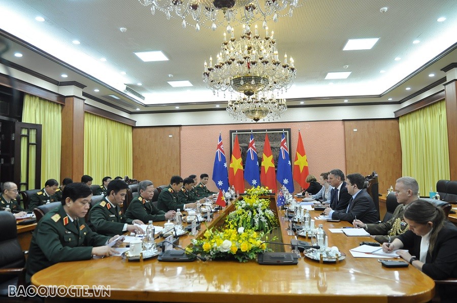 (11.25) Toàn cảnh buổi hội đàm giữa lãnh đạo Bộ Quốc phòng Việt Nam và Australia. (Ảnh: Minh Quân)