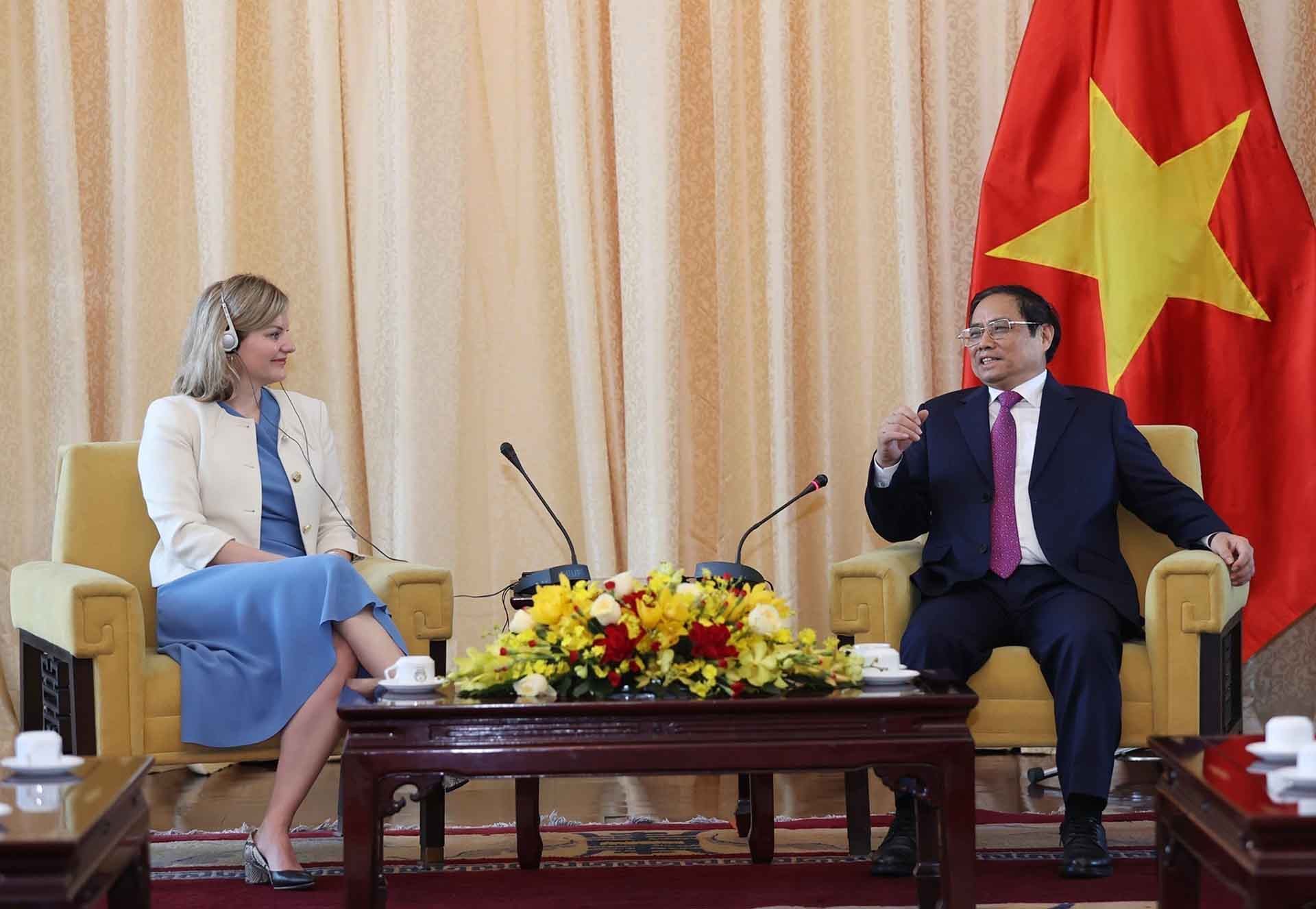 Thủ tướng Phạm Minh Chính tiếp bà Liesje Schreinemacher. (Nguồn: TTXVN)
