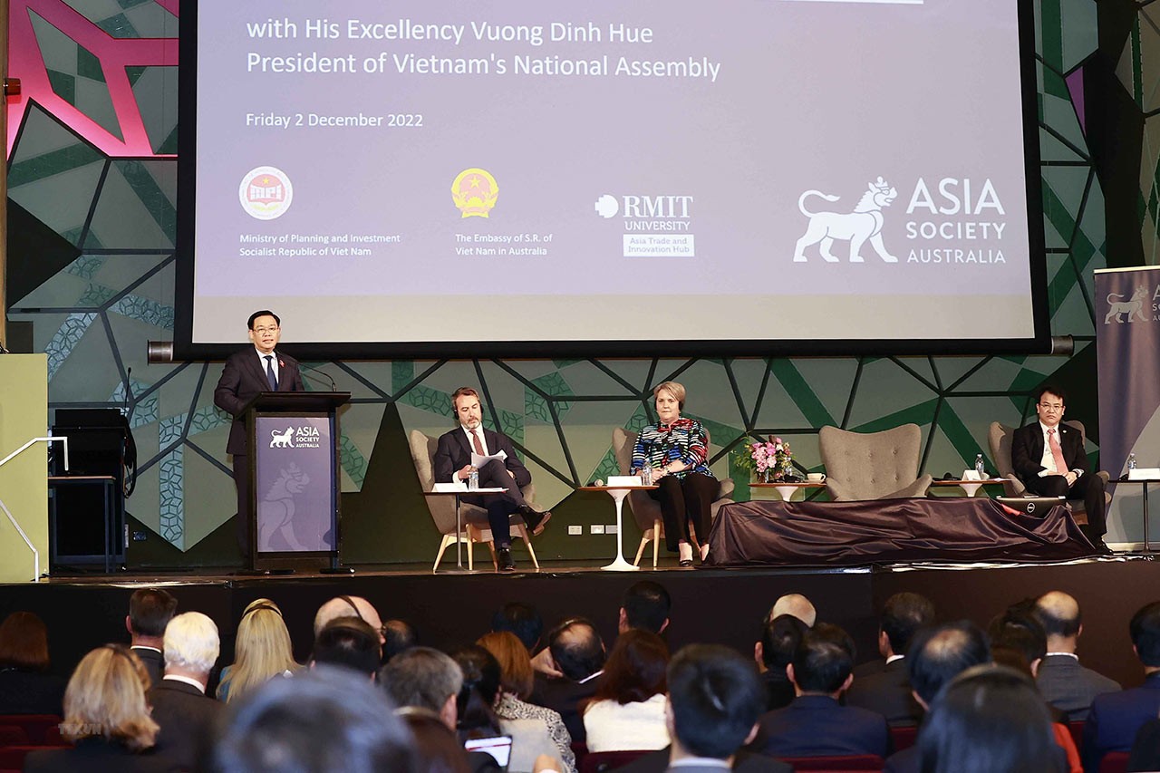 Chủ tịch Quốc hội Vương Đình Huệ phát biểu tại Diễn đàn hợp tác kinh tế Việt Nam- Australia. (Nguồn: TTXVN))