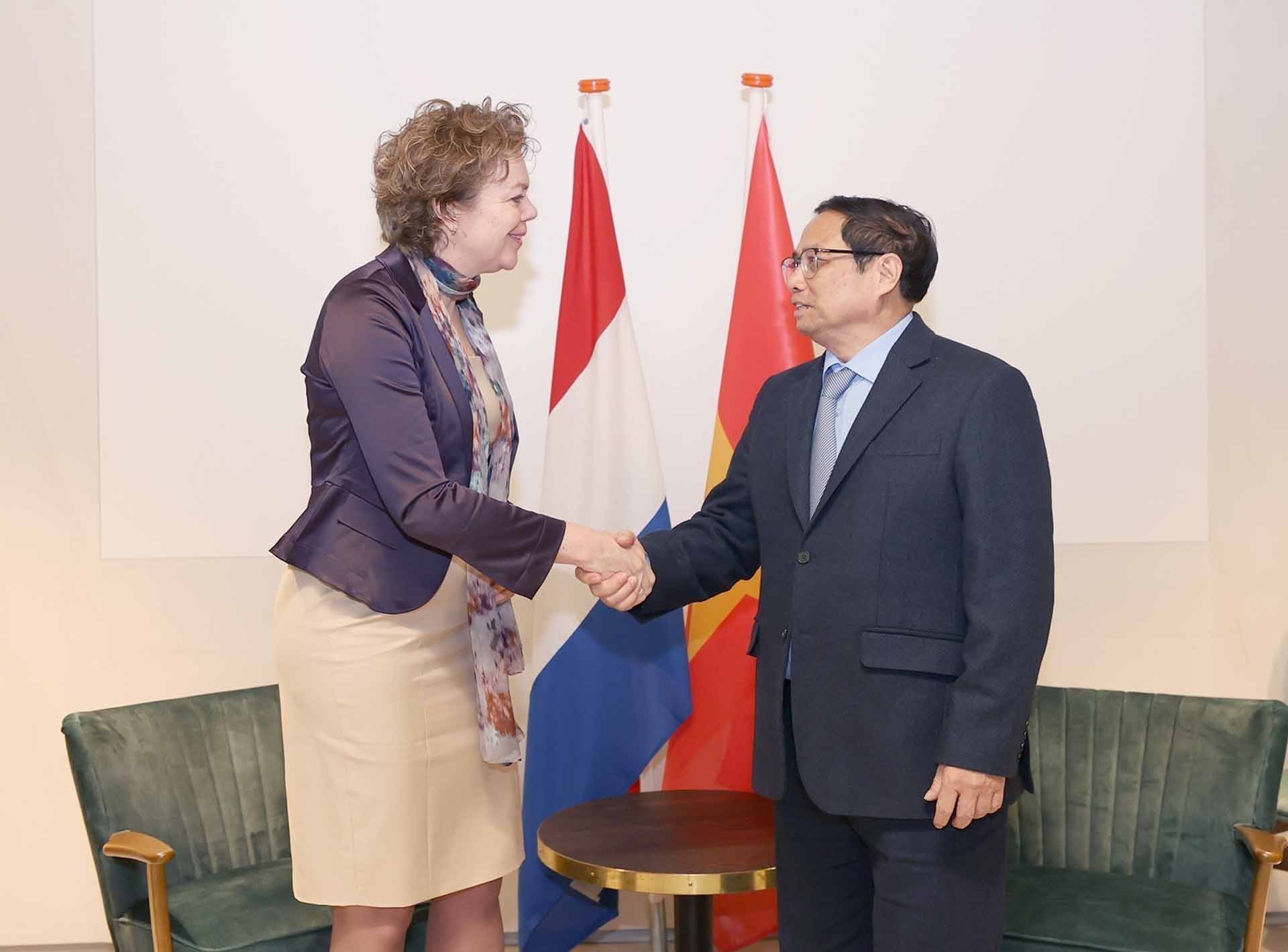 Thủ tướng Phạm Minh Chính gặp Chủ tịch Liên đoàn giới chủ Hà Lan Ingri Thijssen. (Nguồn: TTXVN)