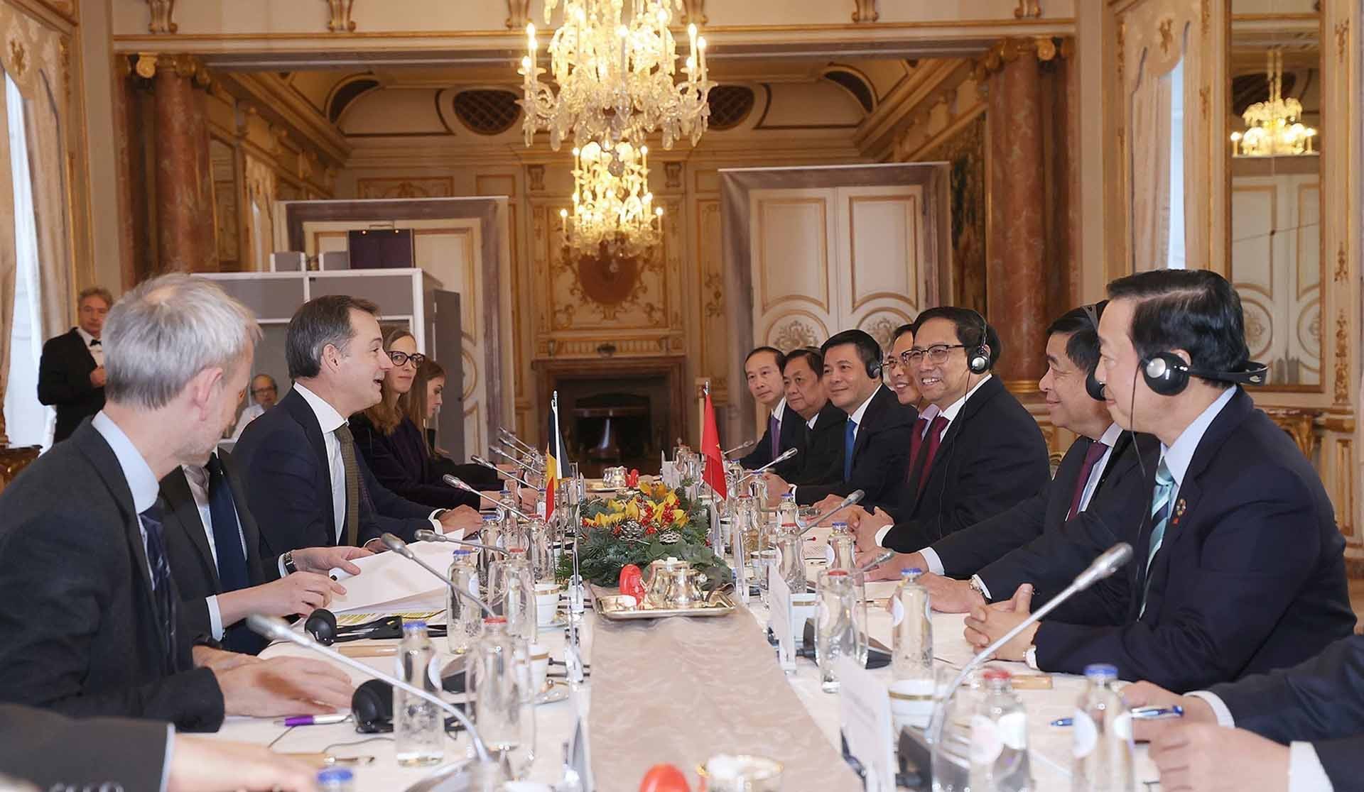 Thủ tướng Chính phủ Phạm Minh Chính và Thủ tướng Vương quốc Bỉ Alexander De Croo hội đàm. (Nguồn: TTXVN)