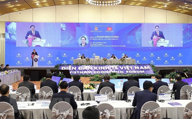 Thủ tướng Phạm Minh Chính phát biểu tại Diễn đàn Kinh tế Việt Nam.Kinh tế Việt Nam 2023: Ổn định kinh tế vĩ mô, đảm bảo các cân đối lớn, vững vàng vượt qua thách thức