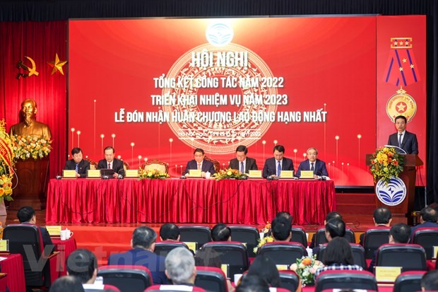 Bộ Thông tin và Truyền thông tổ chức Hội nghị Tổng kết công tác năm 2022, triển khai nhiệm vụ năm 2023. (Ảnh: Minh Sơn/Vietnam+)
