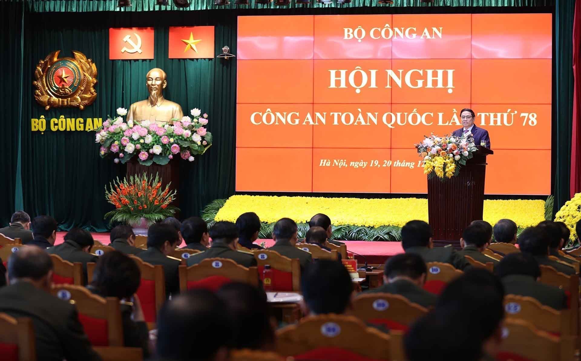 Thủ tướng Phạm Minh Chính phát biểu chỉ đạo Hội nghị Công an toàn quốc. (Nguồn: TTXVN)