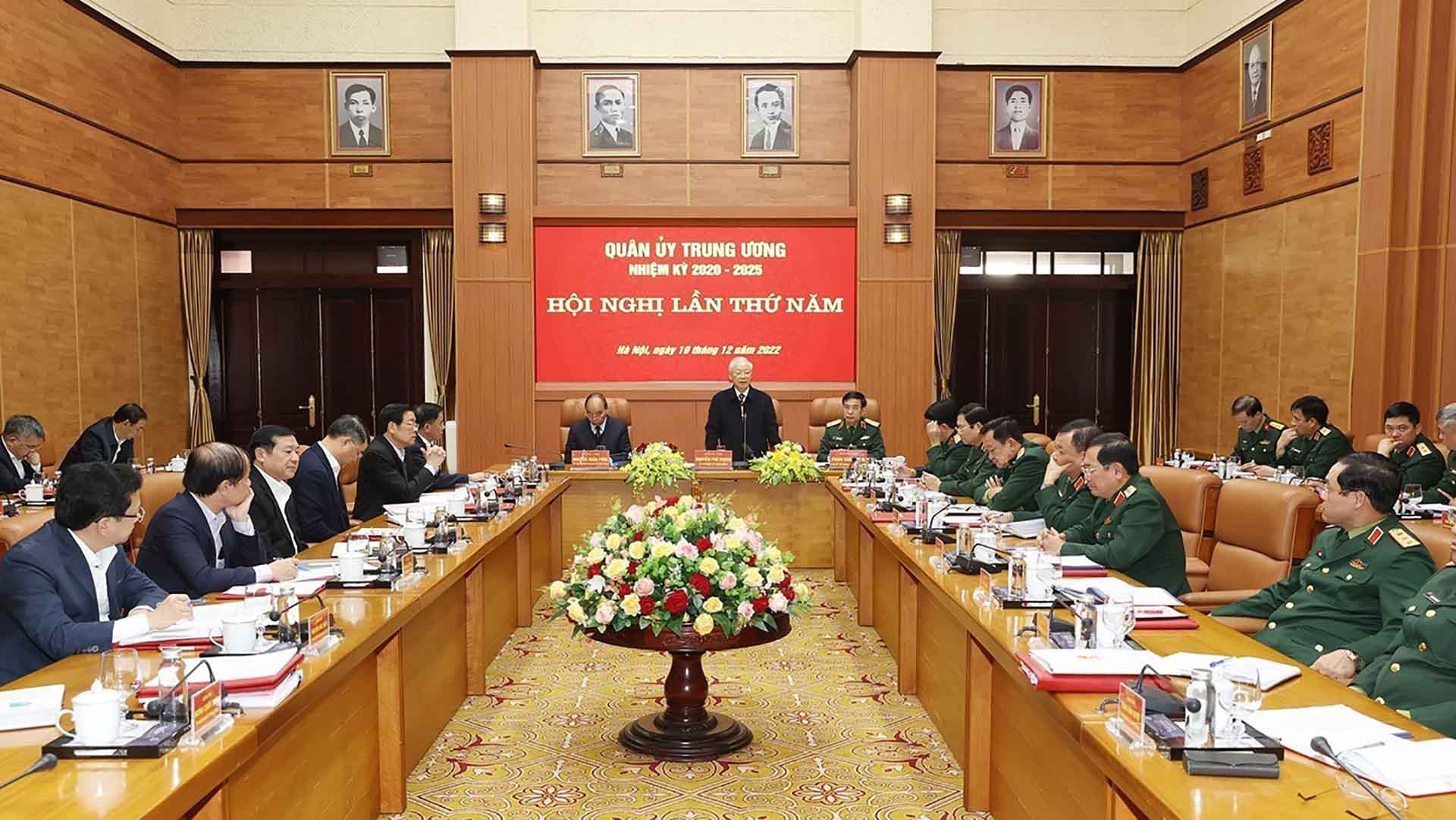 Tổng Bí thư Nguyễn Phú Trọng, Bí thư Quân ủy Trung ương phát biểu kết luận hội nghị. (Nguồn: TTXVN)