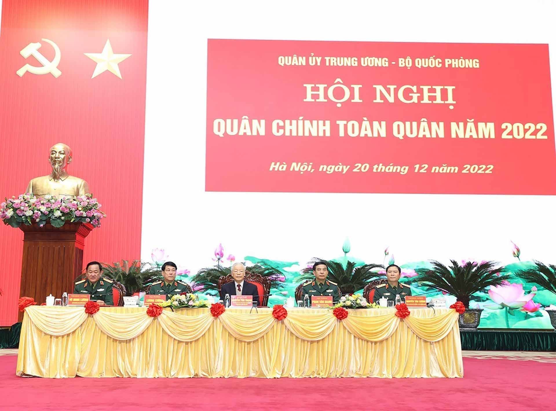 Tổng Bí thư Nguyễn Phú Trọng dự Hội nghị Quân chính toàn quân năm 2022. (Nguồn: TTXVN)