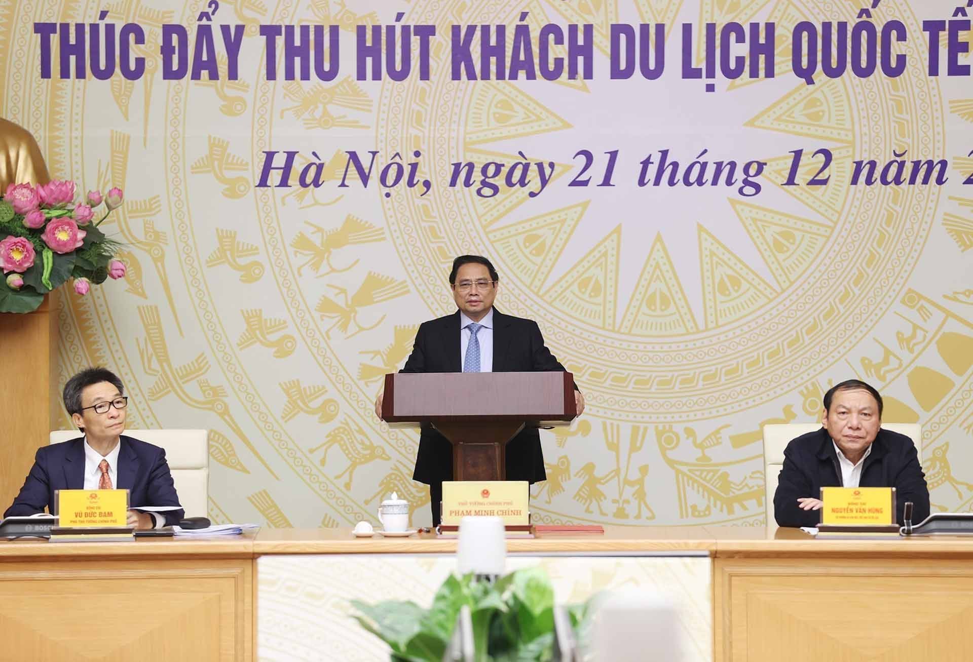 Thủ tướng Phạm Minh Chính phát biểu tại hội nghị. (Nguồn: TTXVN)