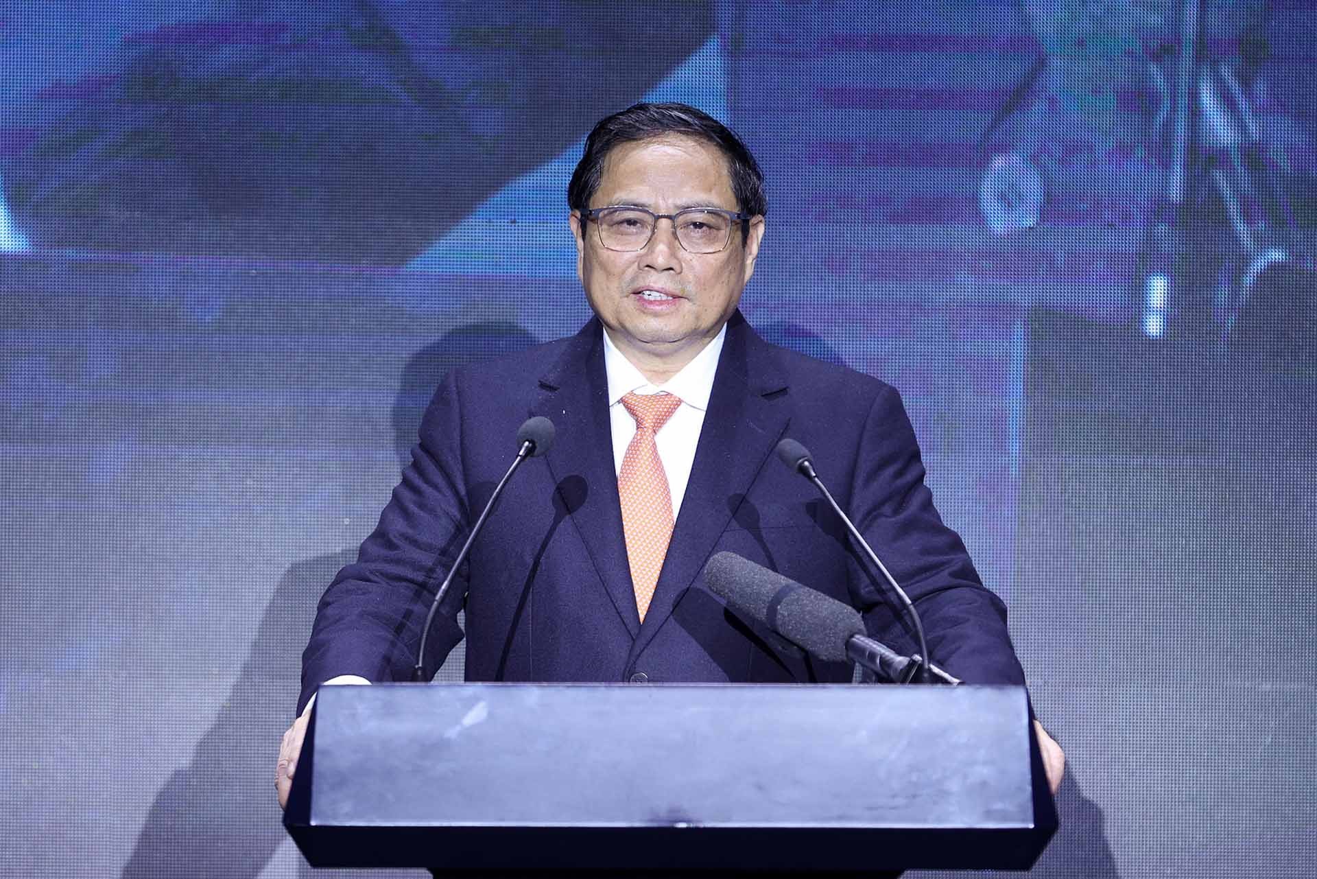 Thủ tướng Phạm Minh Chính phát biểu tại lễ khánh thành Trung tâm Nghiên cứu và phát triển (R&D) của Samsung tại Việt Nam.  (Nguồn: VGP)