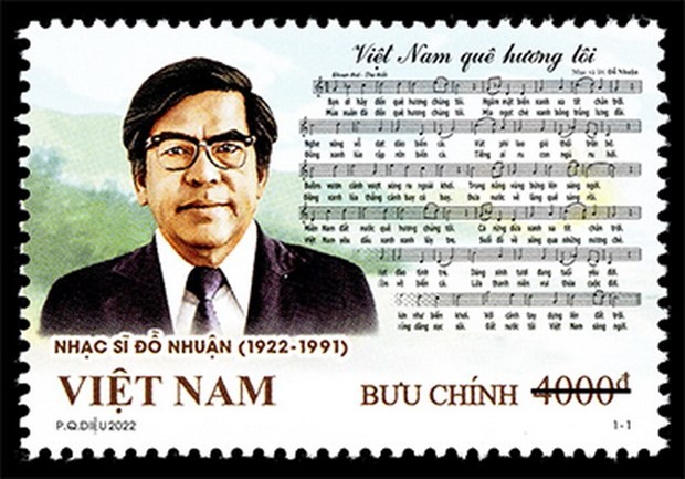 Ra mắt bộ tem nhân kỷ niệm 100 năm sinh nhạc sĩ Đỗ Nhuận. (Nguồn: VNPost)