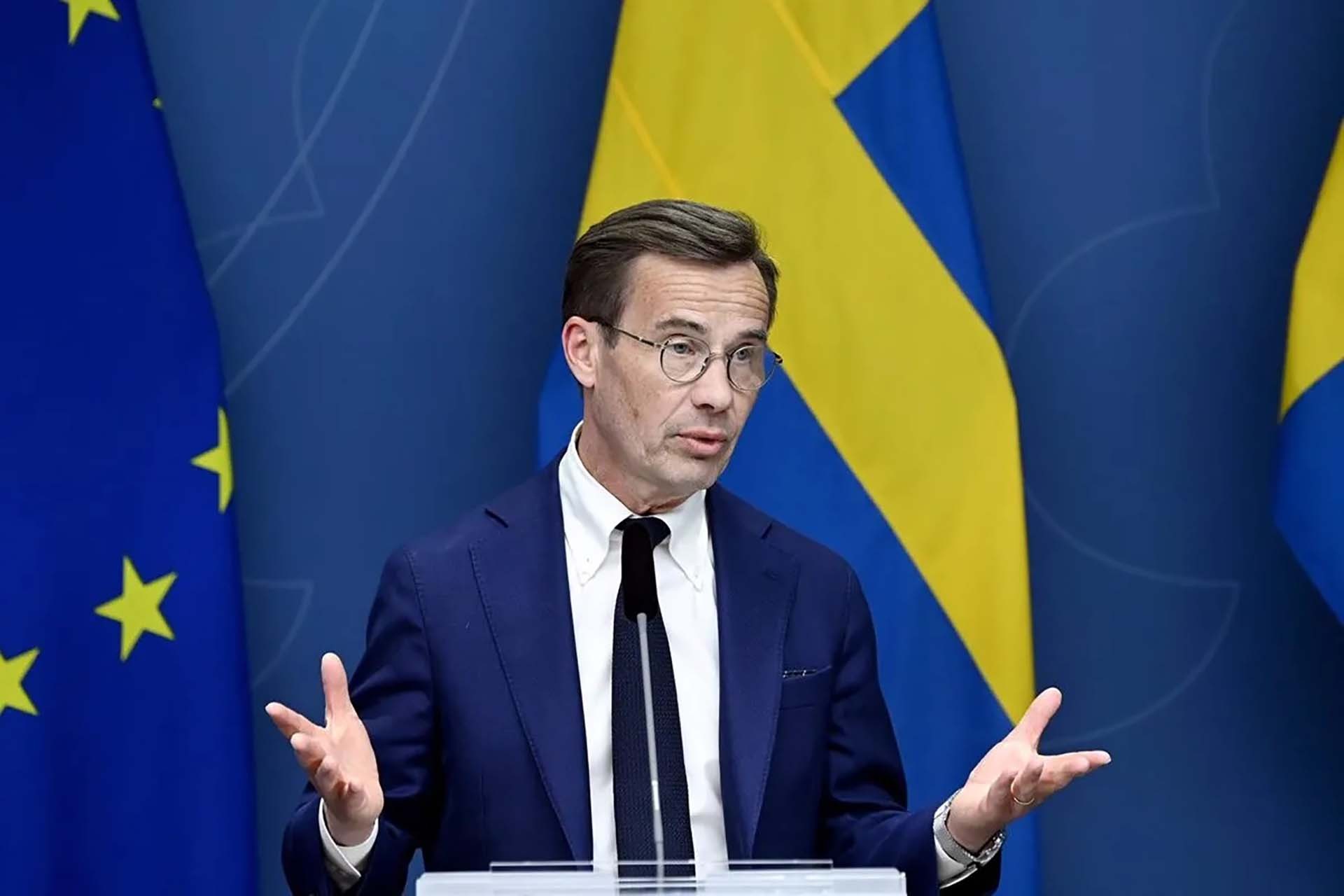 Thủ tướng Thụy Điển Ulf Kristersson nêu một số ưu tiên của Stockholm trong nhiệm kỳ Chủ tịch luân phiên EU tới. (Nguồn: dpa)