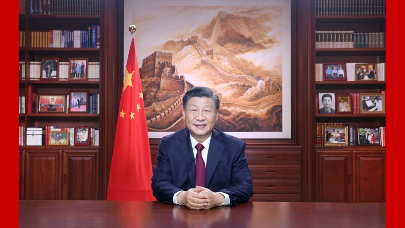 Chủ tịch Trung Quốc Tập Cận Bình đọc thông điệp Năm mới. (Nguồn: THX)