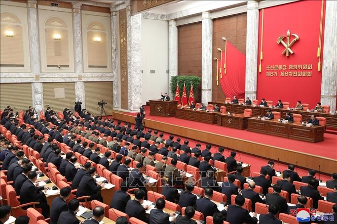 Toàn cảnh Hội nghị toàn thể mở rộng lần thứ 6 của Ban chấp hành Trung ương Đảng Lao động Triều Tiên khóa VIII tại Bình Nhưỡng. (Nguồn: Yonhap)