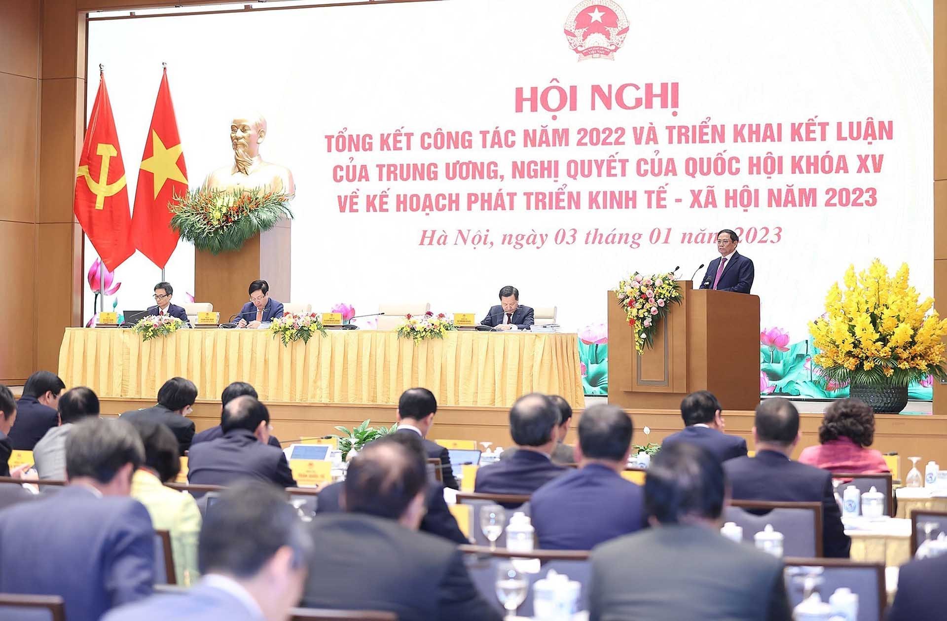 Thủ tướng Phạm Minh Chính kết luận hội nghị. (Nguồn: TTXVN)