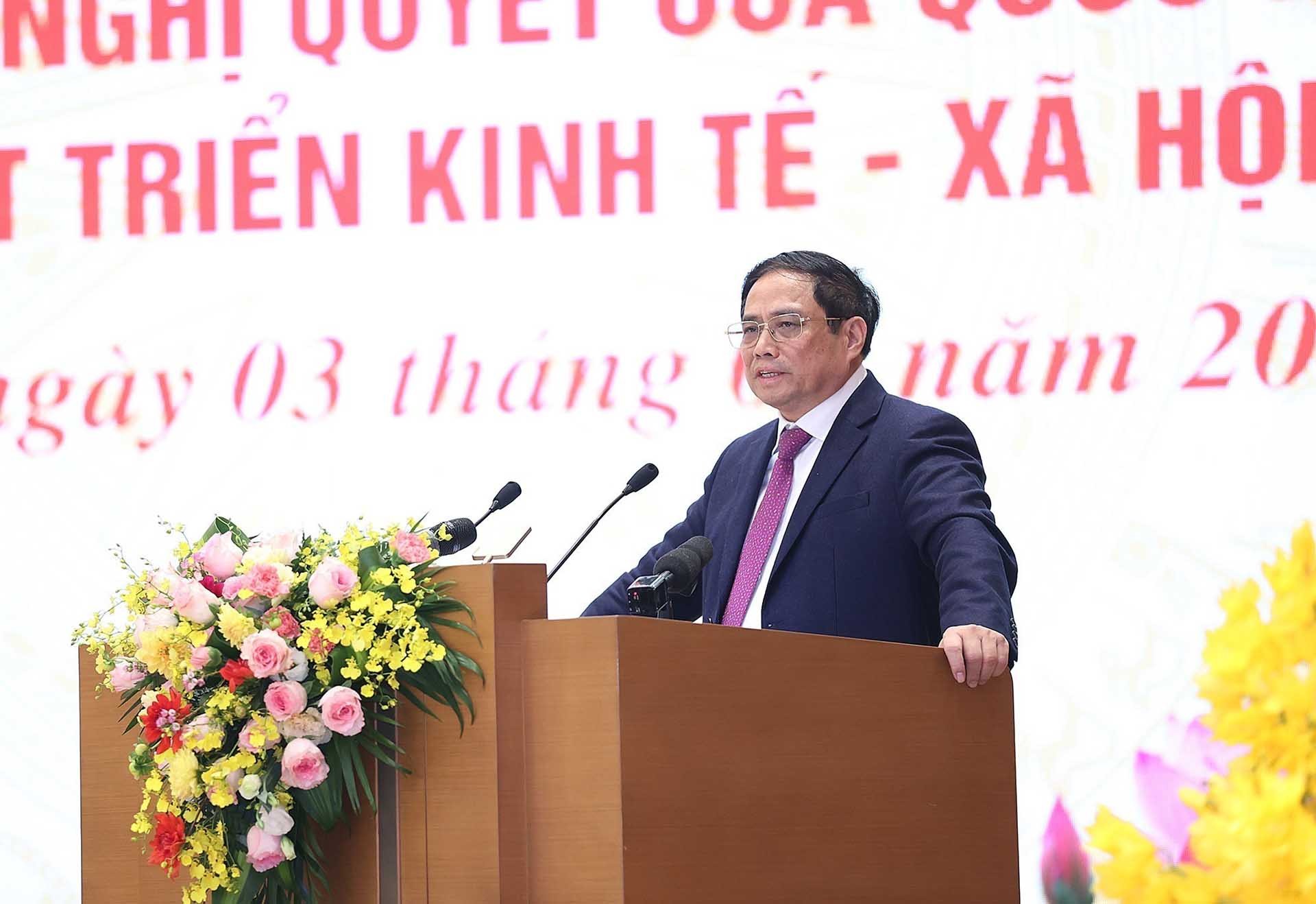 Thủ tướng Phạm Minh Chính kết luận hội nghị. (Nguồn: TTXVN)