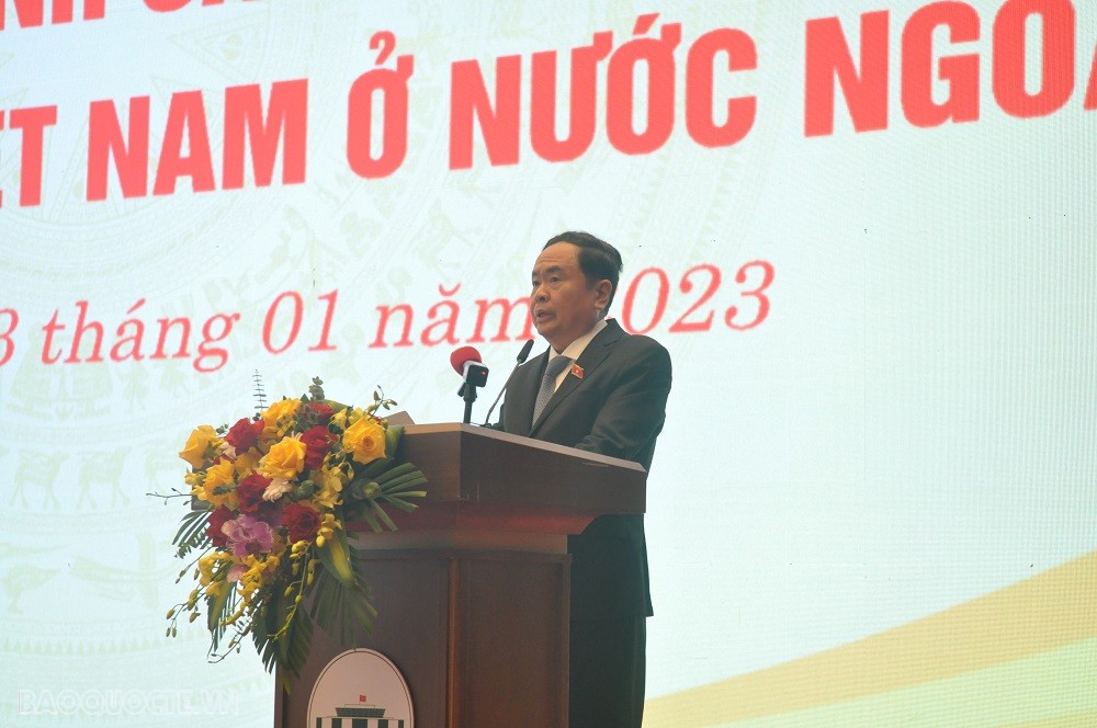 (01.13) Ủy viên Bộ Chính trị, Phó Chủ tịch Thường trực Quốc hội Trần Thanh Mẫn phát biểu tại Tọa đàm. (Ảnh: Minh Quân)