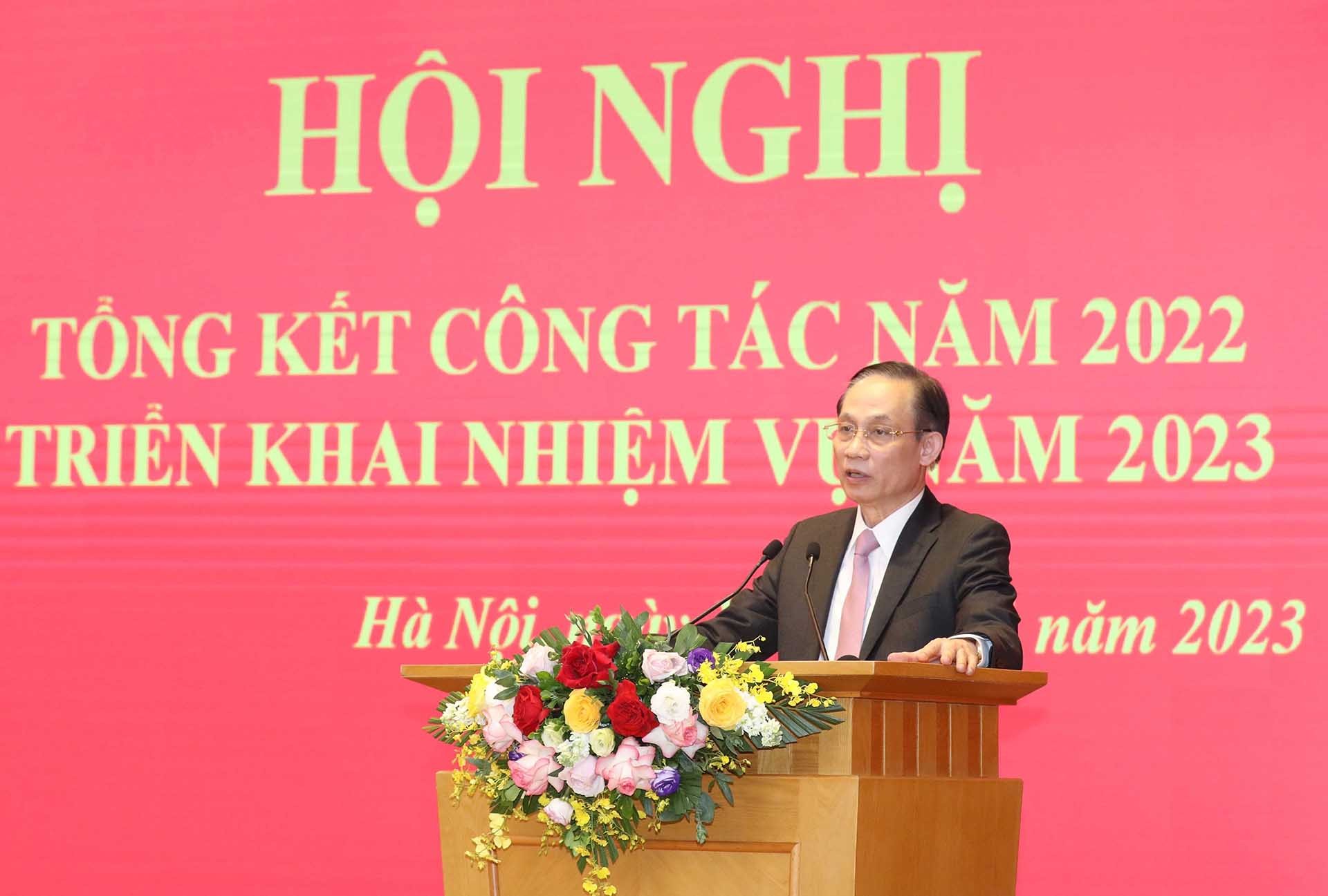 Đồng chí Lê Hoài Trung, Ủy viên Trung ương Đảng, Trưởng Ban Đối ngoại Trung ương phát biểu tại hội nghị. (Nguồn: TTXVN)