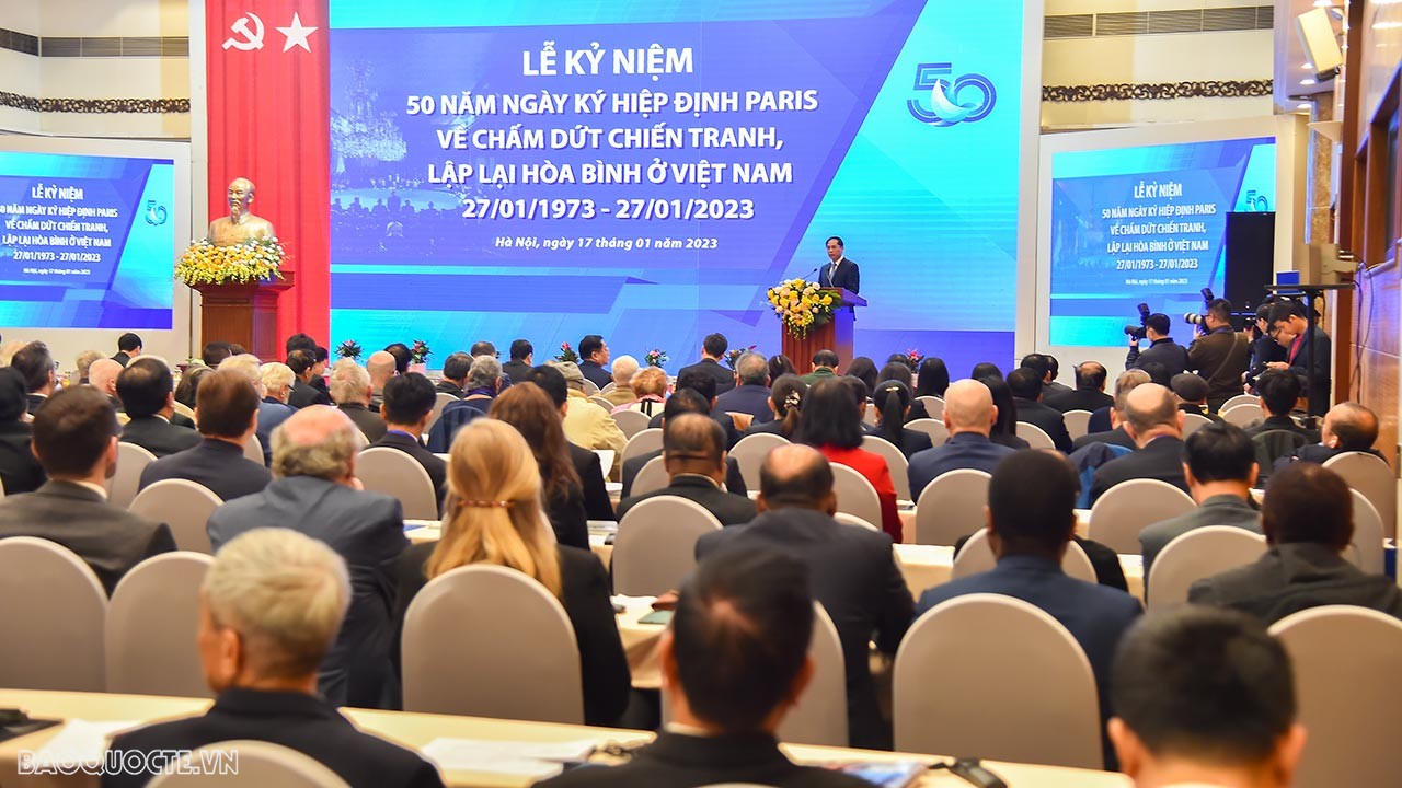 Bộ trưởng Ngoại giao Bùi Thanh Sơn phát biểu tại Lễ kỷ niệm 50 năm Ngày ký Hiệp định Paris về chấm dứt chiến tranh, lập lại hòa bình ở Việt Nam
