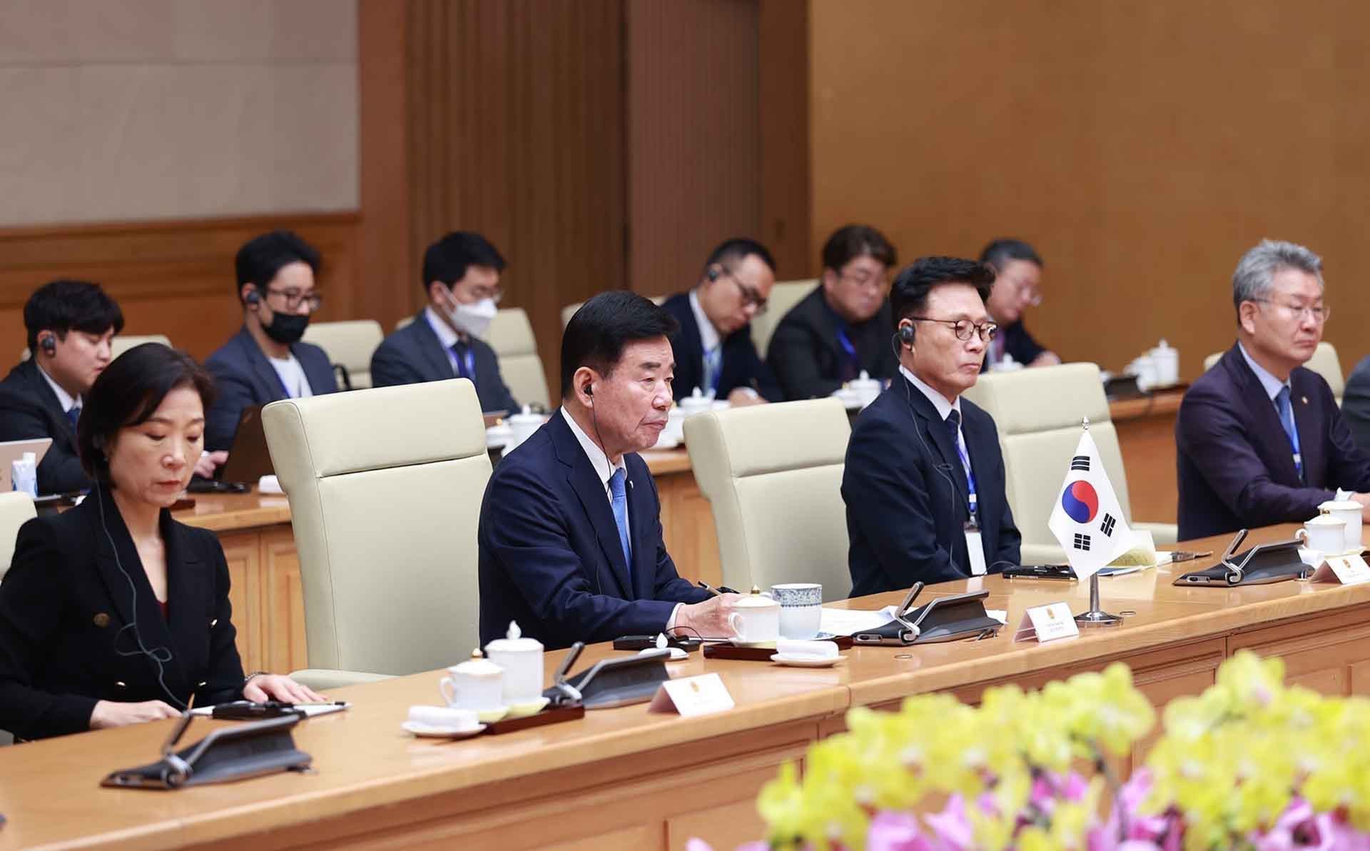 Chủ tịch Quốc hội Hàn Quốc Kim Jin Pyo phát biểu. (Nguồn: TTXVN)