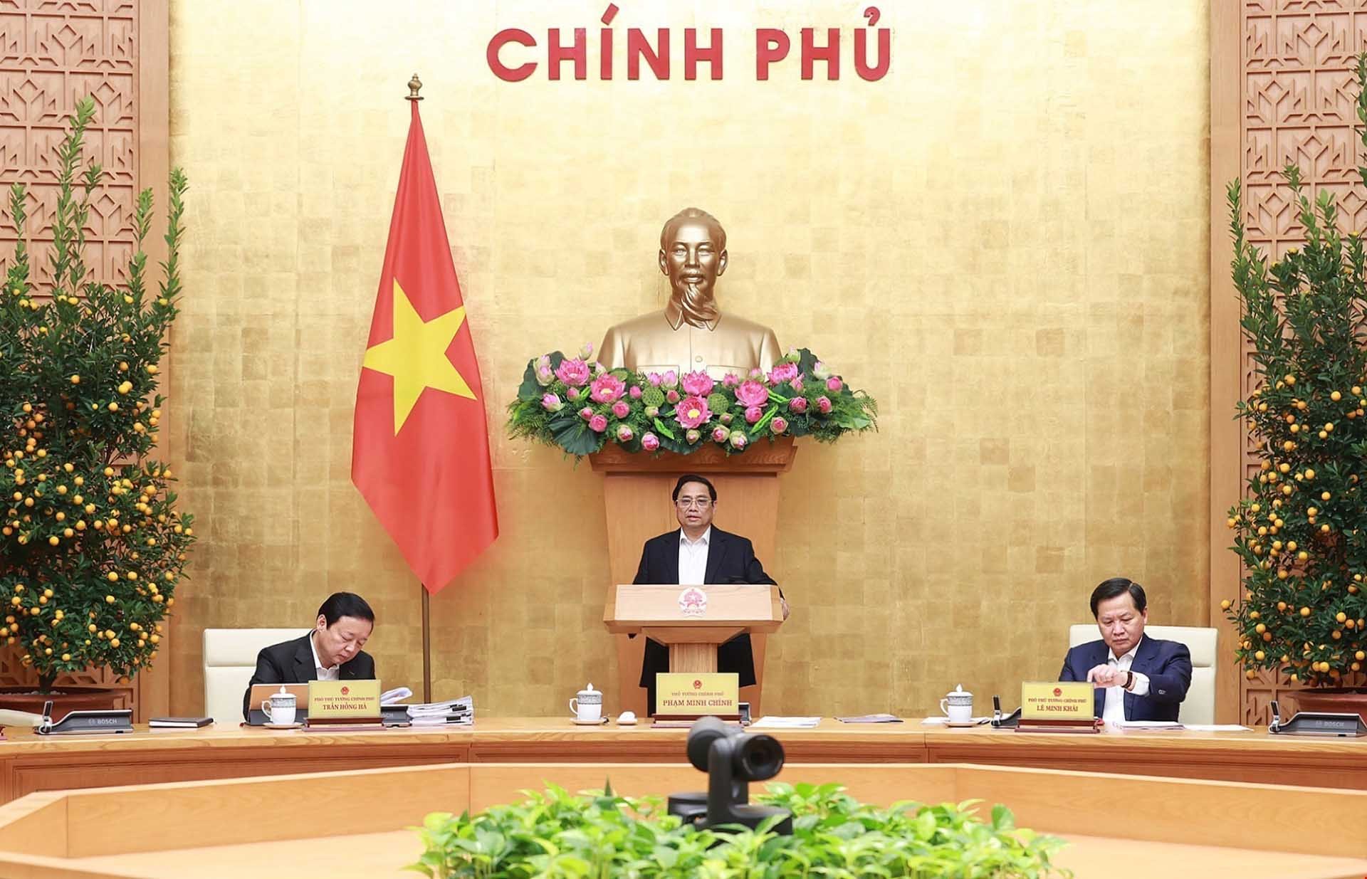 Thủ tướng Phạm Minh Chính chủ trì Phiên họp Chính phủ thường kỳ tháng 1 năm 2023 trực tuyến đến các địa phương. (Nguồn: TTXVN)