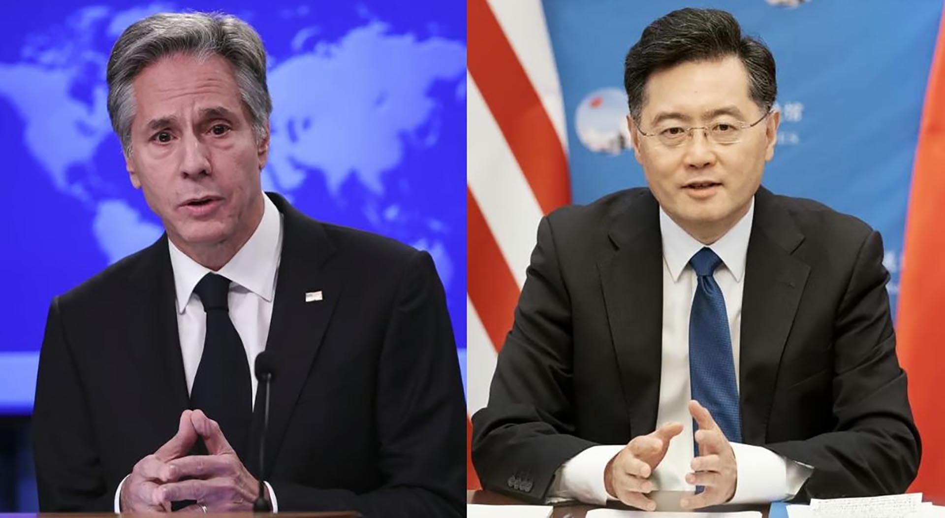 Ngoại trưởng Mỹ Antony Blinken và Ngoại trưởng Trung Quốc Tần Cương. (Nguồn: AFP/Xinhua)