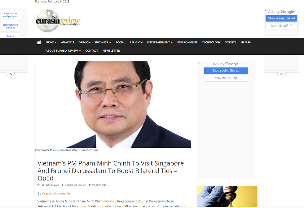 Truyền thông quốc tế nói về chuyến thăm tới Singapore và Brunei của Thủ tướng Phạm Minh Chính: Đúng người, đúng thời điểm