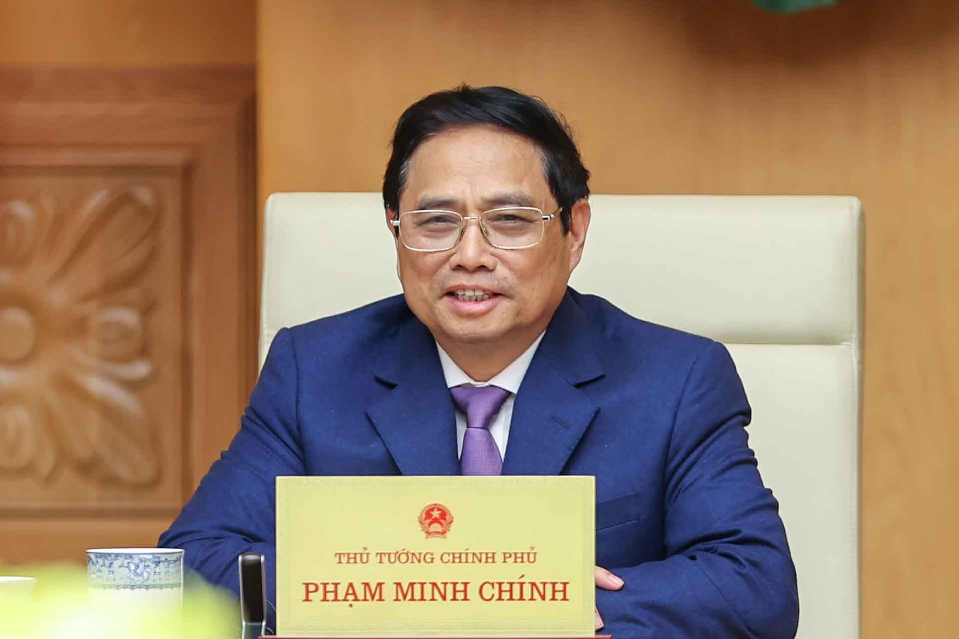 Thủ tướng Phạm Minh Chính phát biểu tại buổi tiếp đoàn Hội đồng kinh doanh EU-ASEAN và doanh nghiệp châu Âu tại Việt Nam. (Nguồn: VGP)