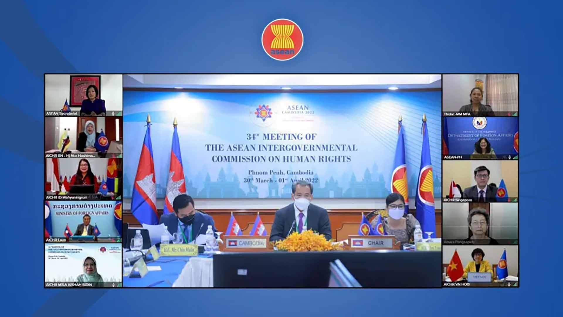 Kỳ họp lần thứ 34 của Ủy ban Liên chính phủ ASEAN về Nhân quyền (AICHR), ngày 30-31/3/2022. (Nguồn: aichr.org)