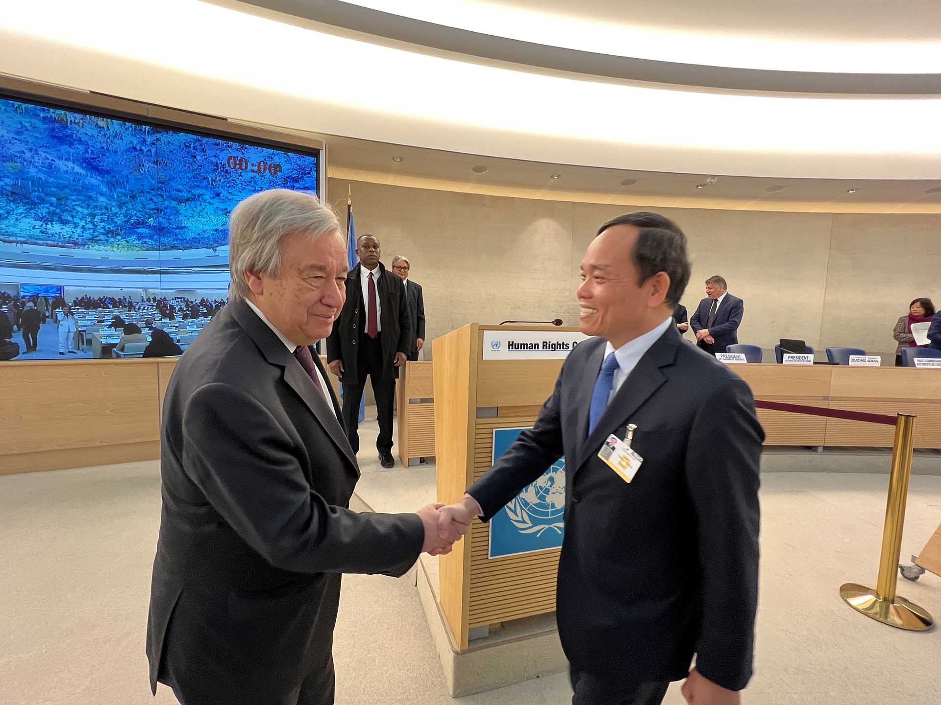 Phó Thủ tướng Trần Lưu Quang gặp Tổng thư ký Liên hợp quốc António Guterres.