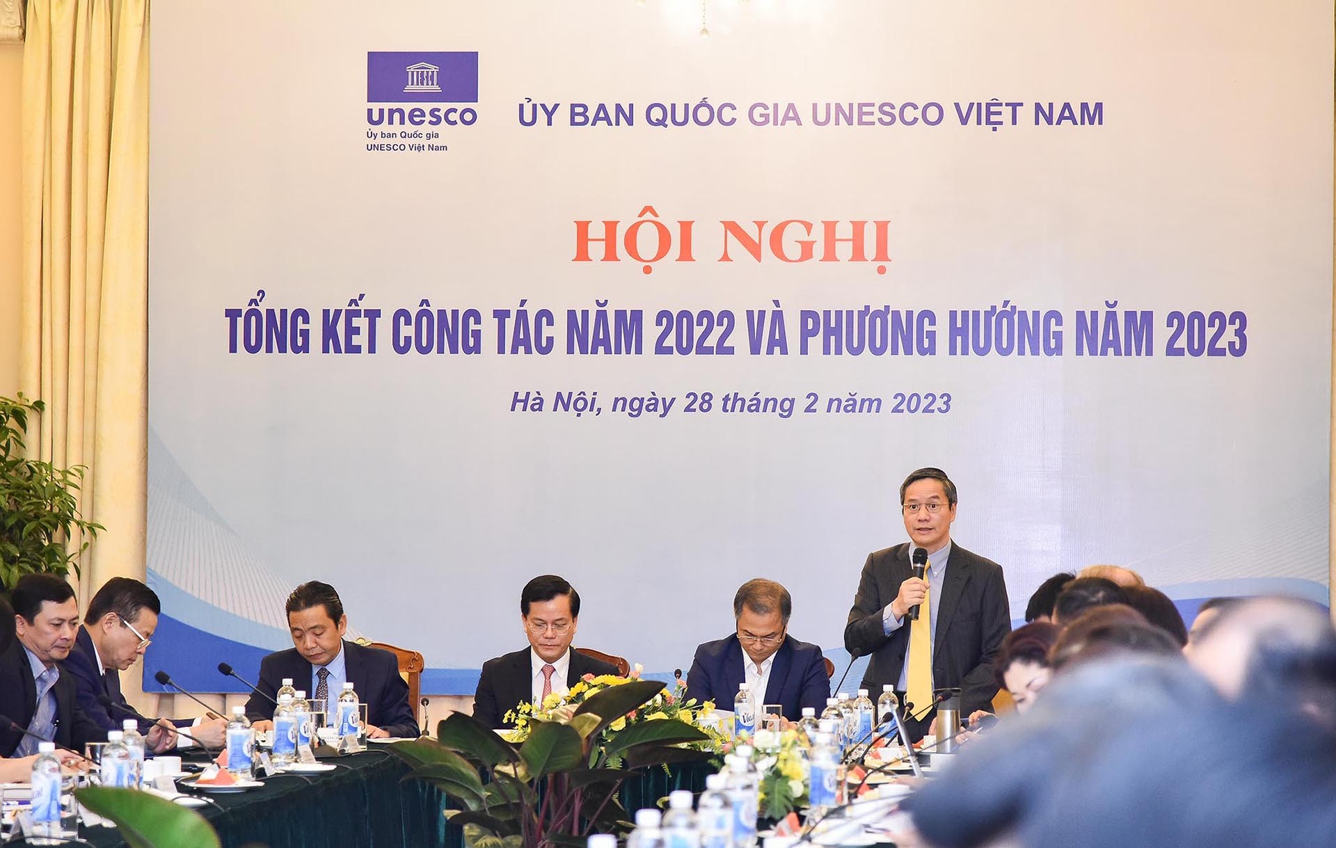 Tổng thư ký Ủy ban Quốc gia UNESCO Việt Nam Phạm Vinh Quang phát biểu tại hội nghị. (Ảnh: Nguyễn Hồng)