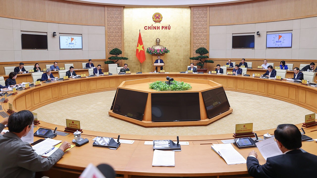 Thủ tướng Phạm Minh Chính chủ trì phiên họp Chính phủ thường kỳ tháng 2/2023. (Nguồn: VGP News)