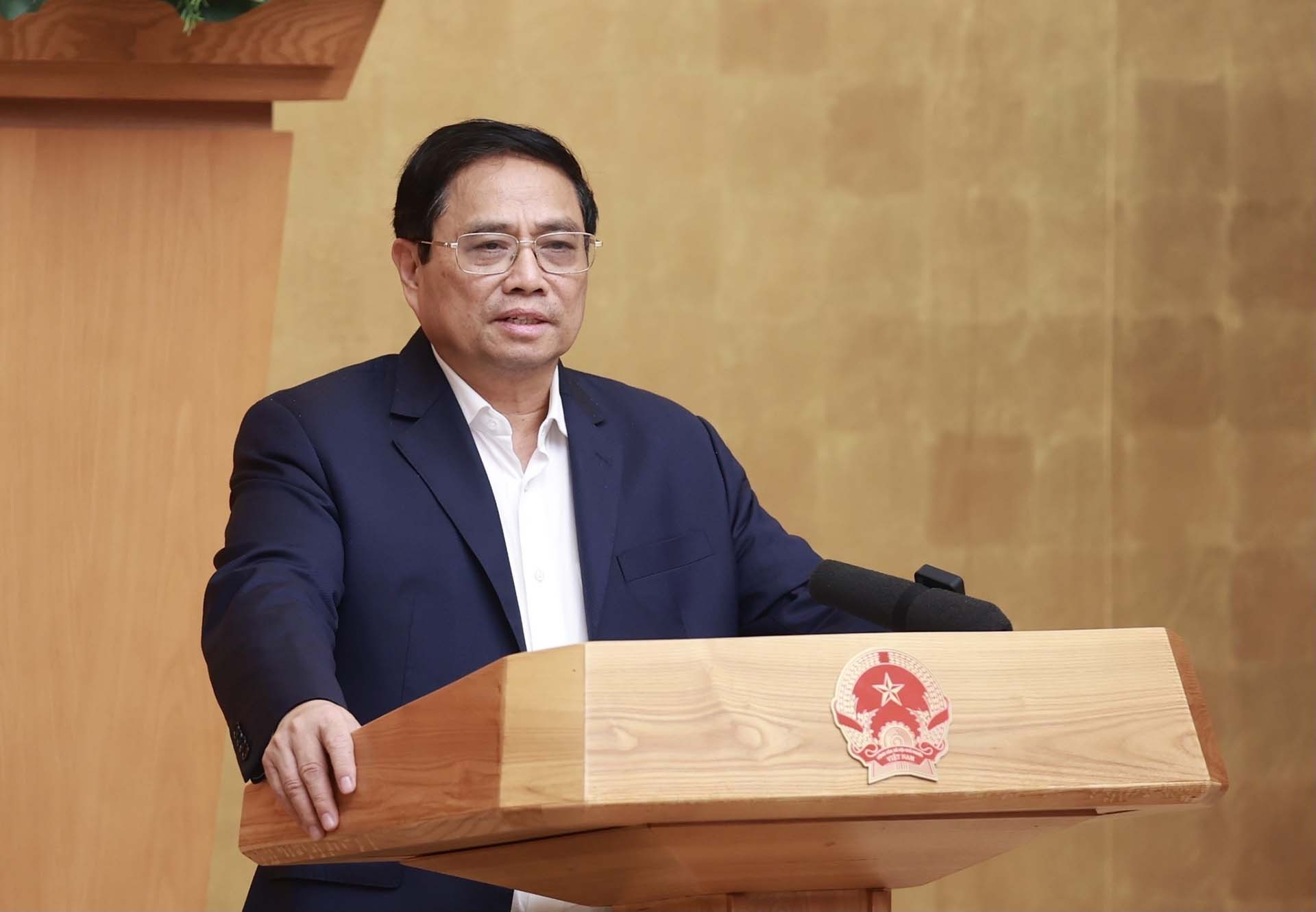 Thủ tướng Phạm Minh Chính phát biểu tại Phiên họp Chính phủ thường kỳ tháng 2. (Nguồn: TTXVN)