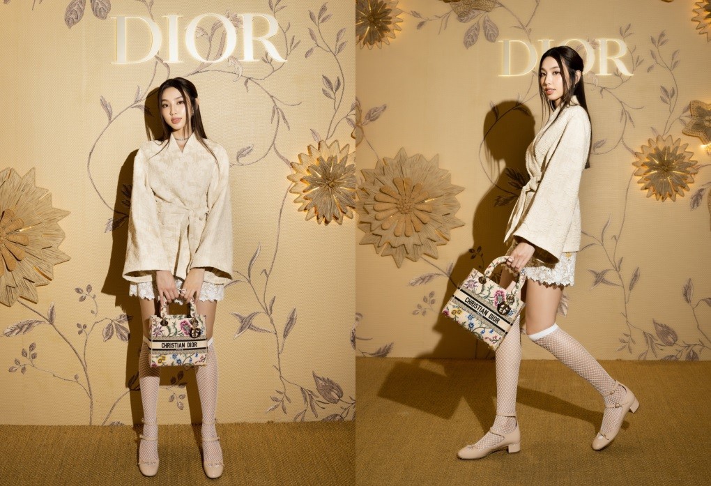 Hoa hậu Thùy Tiên ghi điểm phong cách với các thiết kế mới của Dior dự sự kiện ở Tràng Tiền, Hà Nội - nơi đang trưng bày các thiết kế mới nhất thuộc bộ sưu tập Xuân Hè 2023.