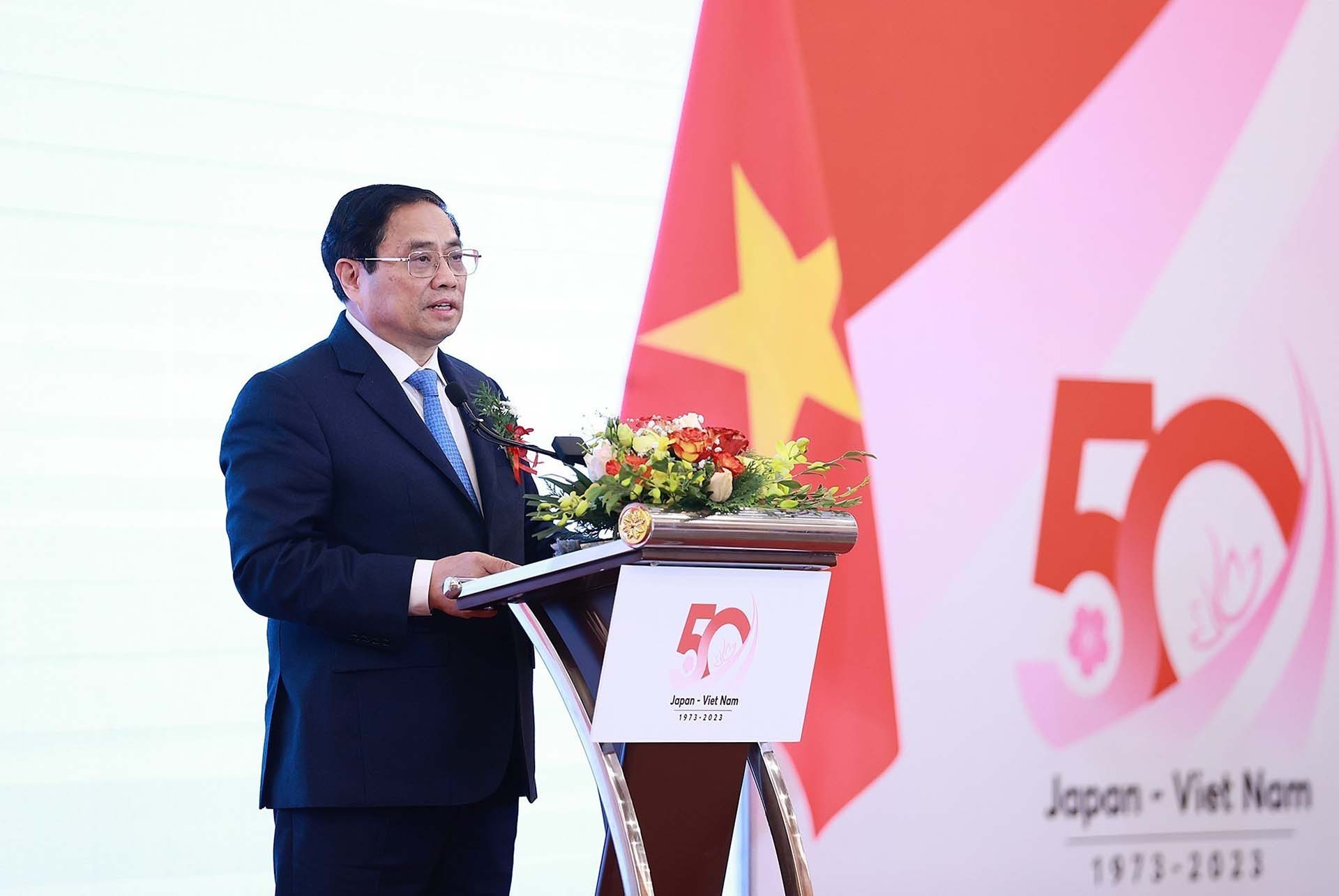 Thủ tướng Phạm Minh Chính phát biểu tại Hội thảo kinh tế cấp cao Việt Nam-Nhật Bản. (Nguồn: TTXVN)