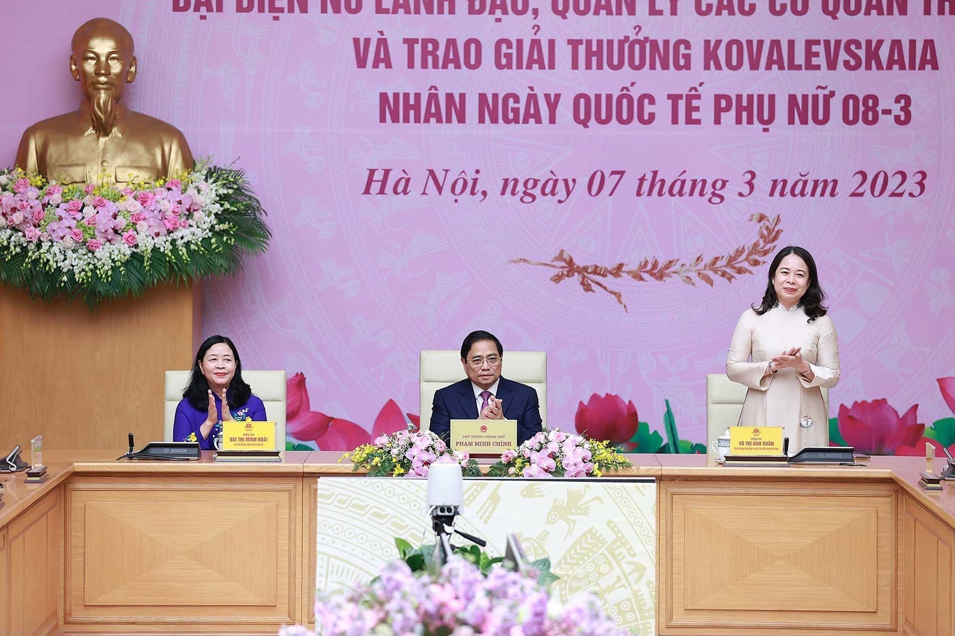 Phó Chủ tịch nước Võ Thị Ánh Xuân tham dự buổi gặp mặt. (Nguồn: TTXVN)