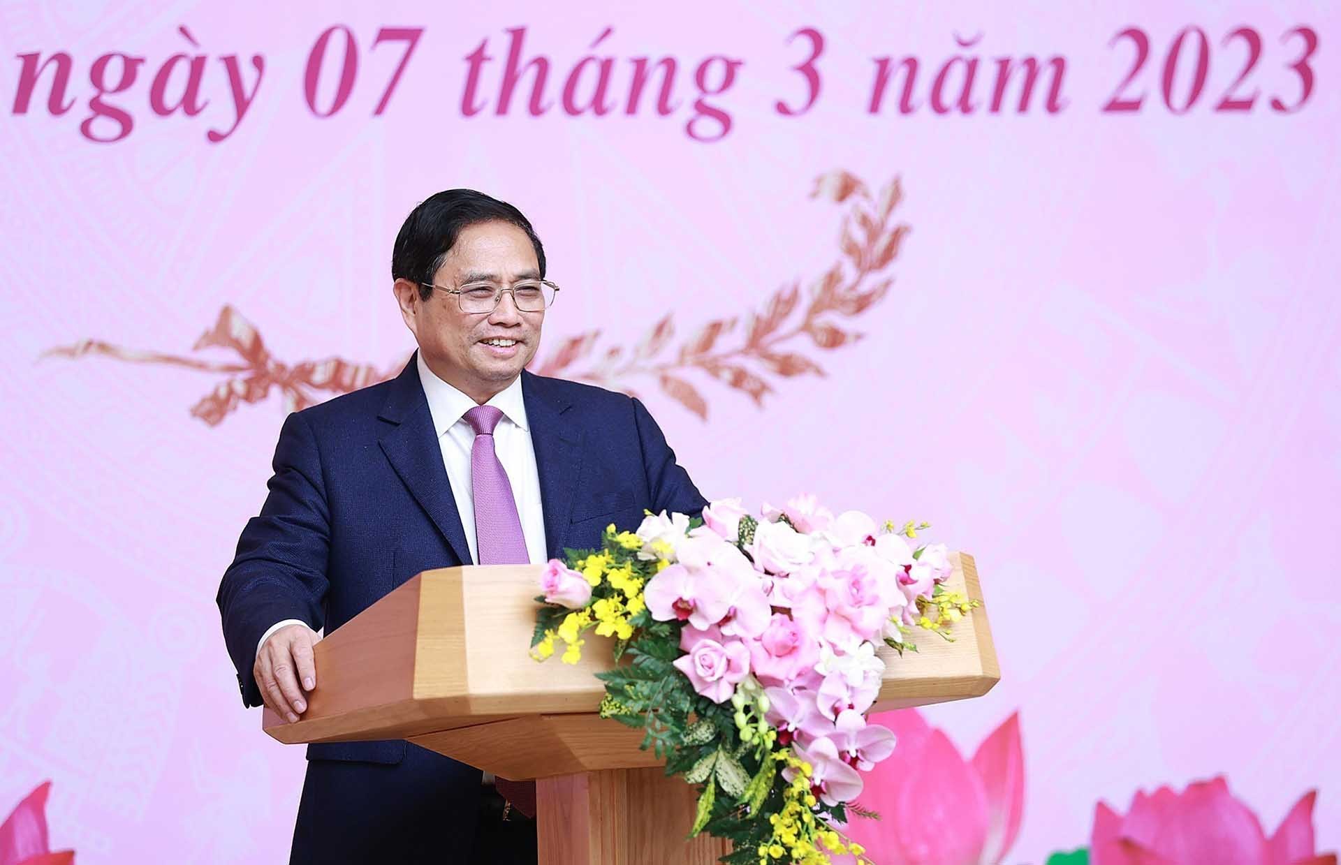 Thủ tướng Phạm Minh Chính phát biểu tại buổi gặp mặt. (Nguồn: TTXVN)