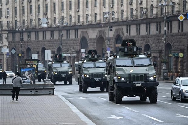 Xe quân sự Ukraine tại Kiev. (Nguồn: AFP)